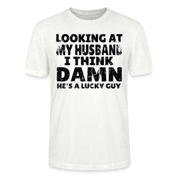 Glance into the My Husband Ichs Damn a lucky game - Stanley/Stella CRAFTER Unisex Organic T-Shirt - white - Front - Alina (178cm) & Michal (187cm)