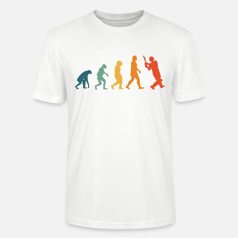 Cricket Evolution Retro Cricketer - Stanley/Stella CRAFTER Unisex Organic T-Shirt - white