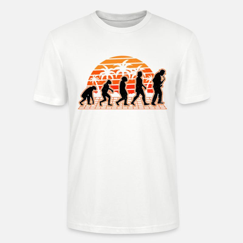 Saxophone Evolution Sunset Saxophonist - Stanley/Stella CRAFTER Unisex Organic T-Shirt - white