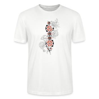 Ukrainisch gestickt Tätowierung Rosen Ukraine - Stanley/Stella Unisex Bio-T-Shirt CRAFTER - Weiß - Vorne - Alina (178cm) & Michal (187cm)