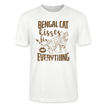 Bengal Cat Kisses fix everything Hauskatze - Stanley/Stella Unisex Bio-T-Shirt CRAFTER - Weiß - Vorne - Alina (178cm) & Michal (187cm)
