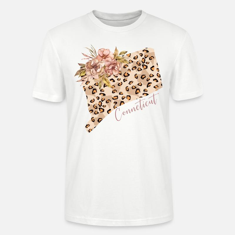 Leopard Print Map State Cenneticut - Stanley/Stella CRAFTER Unisex Organic T-Shirt - white