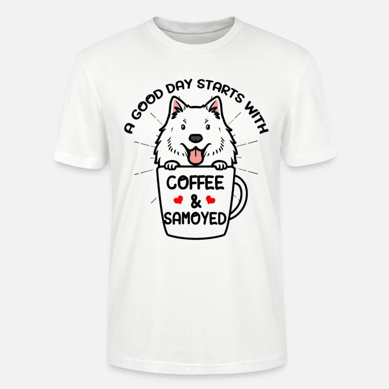 Café et chien Samoyède Samoyedenspitz - T-shirt bio CRAFTER Stanley Stella Unisexe - blanc