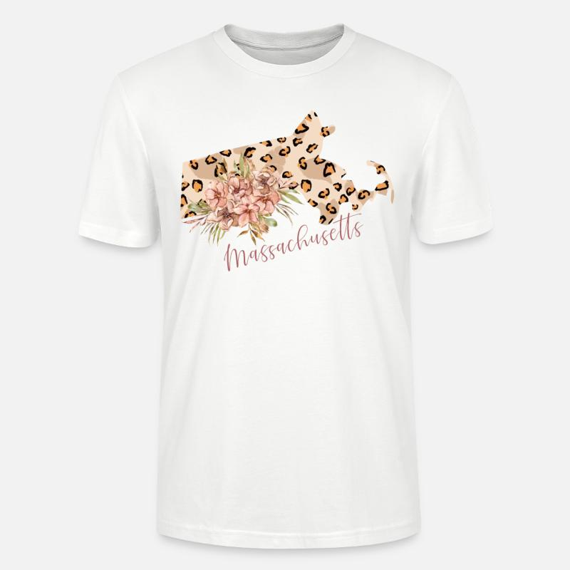 Massachusetts Leopard-pattern Map - Stanley/Stella CRAFTER Unisex Organic T-Shirt - white