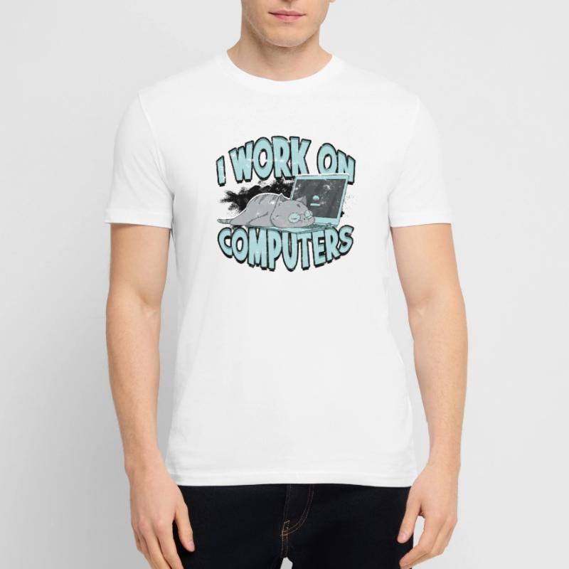 I WORK ON COMPUTERS - Cat and Computers - Tech Stanley/Stella CRAFTER Unisex Organic T-Shirt