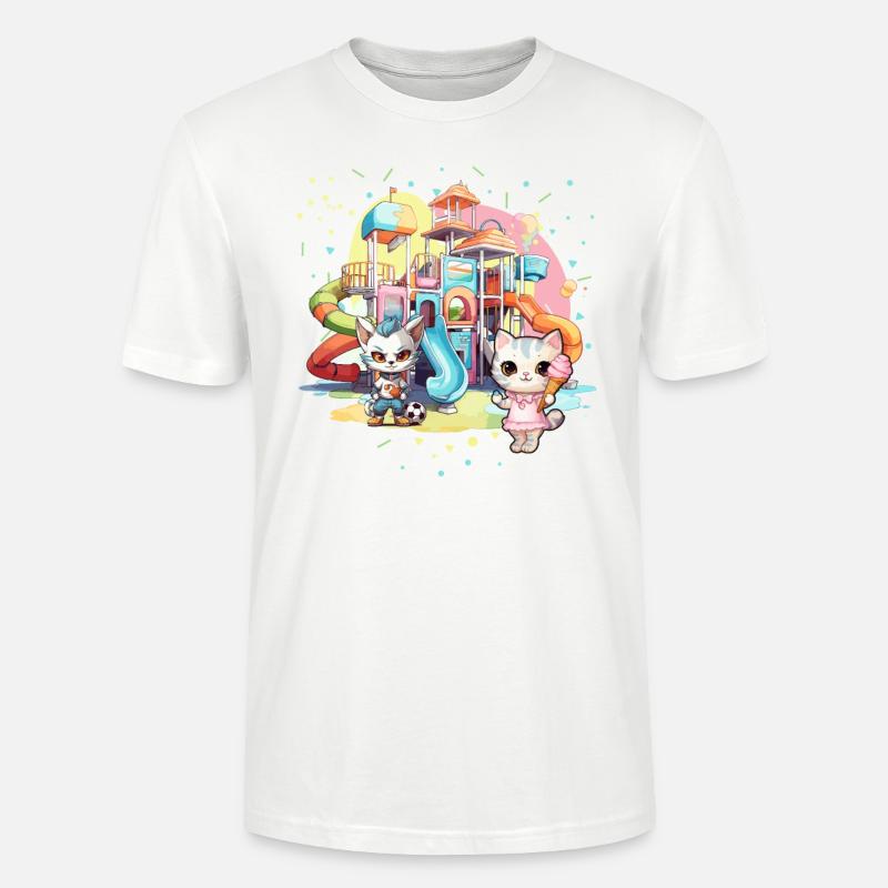 Katze Kätzchen-Mädchen Kinder-Spielplatz Eiscreme - Stanley/Stella Unisex Bio-T-Shirt CRAFTER - Weiß