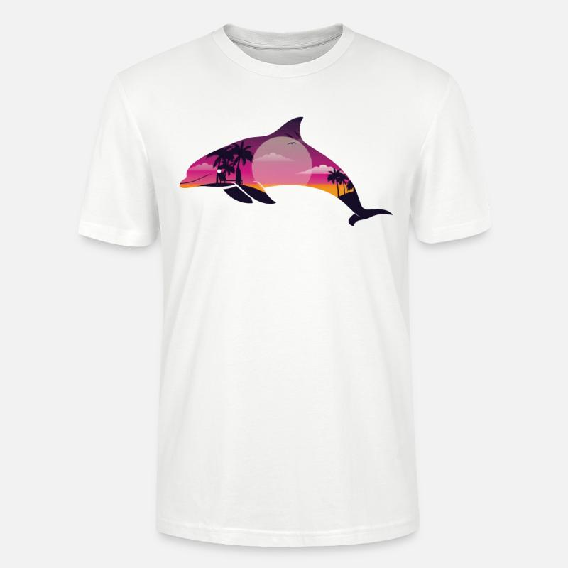 Dolphin Palm Tree Sunset - Stanley/Stella Unisex Bio-T-Shirt CRAFTER - Weiß
