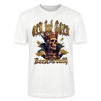 Old but Gold Seek The Truth mit Totenkopf - Stanley/Stella Unisex Bio-T-Shirt CRAFTER - Weiß - Vorne - Alina (178cm) & Michal (187cm)