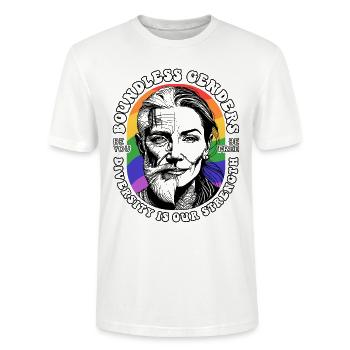 LGBTQIA+ Pride-T-Shirt: Einheit in Vielfalt - Stanley/Stella Unisex Bio-T-Shirt CRAFTER - Weiß - Vorne - Alina (178cm) & Michal (187cm)