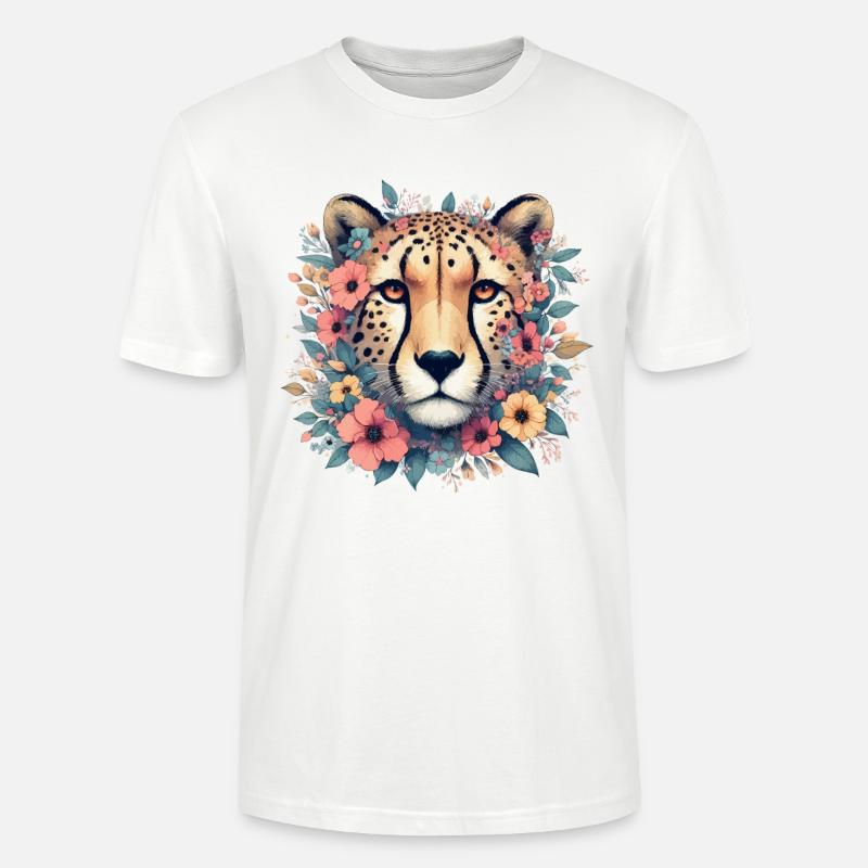 Guépard Fleurs de guépard - T-shirt bio CRAFTER Stanley Stella Unisexe - blanc