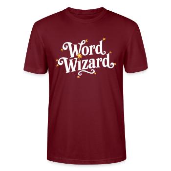 Spelling Bee Champion Word Contest - Stanley/Stella CRAFTER Unisex Organic T-Shirt - burgundy - Front - Alina (178cm) & Michal (187cm)