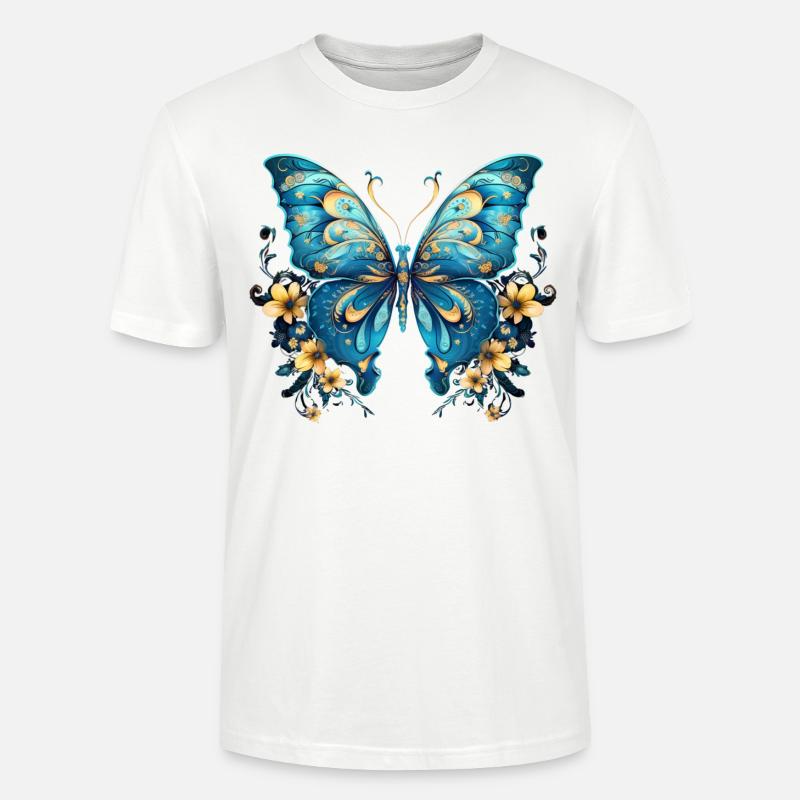 Beau papillon bleu - T-shirt bio CRAFTER Stanley Stella Unisexe - blanc