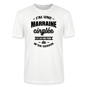 J'AI UNE MARRAINE CINGLÉE - T-shirt bio CRAFTER Stanley Stella Unisexe - blanc - Devant - Alina (178cm) & Michal (187cm)