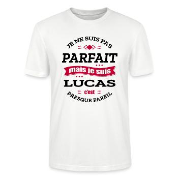 LUCAS PARFAIT - PRENOM LUCAS - T-shirt bio CRAFTER Stanley Stella Unisexe - blanc - Devant - Alina (178cm) & Michal (187cm)