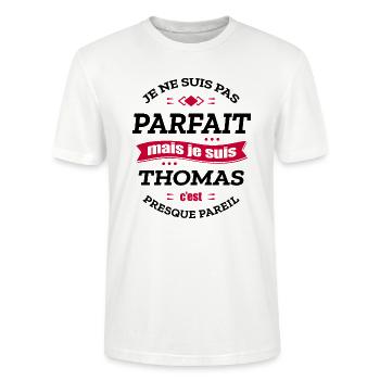 THOMAS PARFAIT - PRENOM THOMAS - T-shirt bio CRAFTER Stanley Stella Unisexe - blanc - Devant - Alina (178cm) & Michal (187cm)
