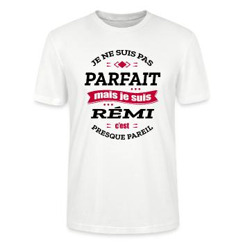 RÉMI PARFAIT - PRENOM RÉMI - T-shirt bio CRAFTER Stanley Stella Unisexe - blanc - Devant - Alina (178cm) & Michal (187cm)