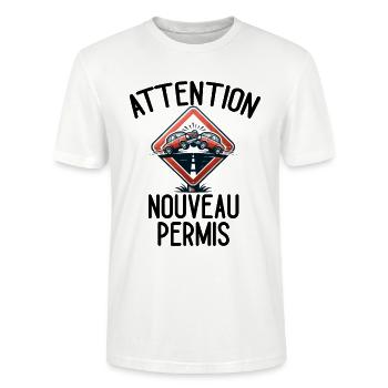 Permis De Conduire Idée Cadeau Humour Auto-École - T-shirt bio CRAFTER Stanley Stella Unisexe - blanc - Devant - Alina (178cm) & Michal (187cm)