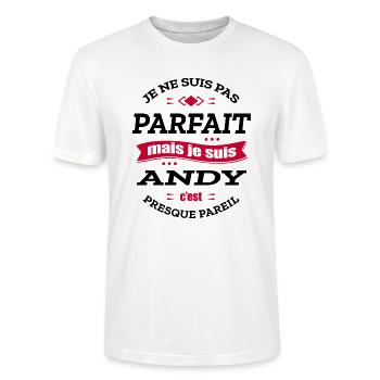 ANDY PARFAIT - PRENOM ANDY - T-shirt bio CRAFTER Stanley Stella Unisexe - blanc - Devant - Alina (178cm) & Michal (187cm)