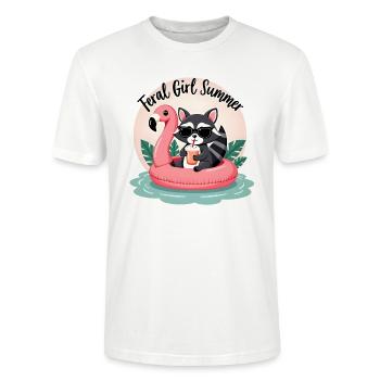 Feral Girl Summer - Raccoon - Stanley/Stella CRAFTER Unisex Organic T-Shirt - white - Front - Alina (178cm) & Michal (187cm)