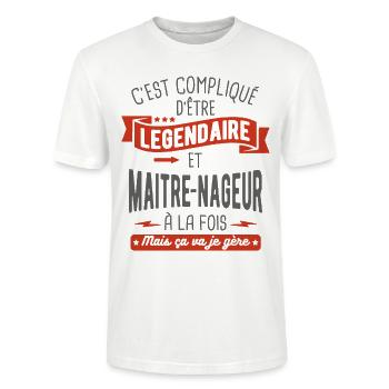 légendaire et maitre nageur - T-shirt bio CRAFTER Stanley Stella Unisexe - blanc - Devant - Alina (178cm) & Michal (187cm)