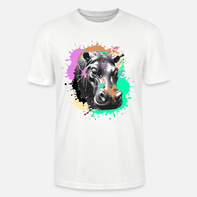 Nilpferd, Graffiti, Malerei,bunt, farbkleckse - Stanley/Stella Unisex Bio-T-Shirt CRAFTER - Weiß