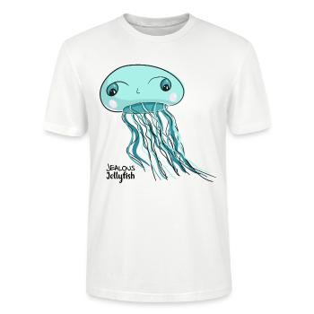 Jealous turquoise jellyfish with pink cheeks - Stanley/Stella CRAFTER Unisex Organic T-Shirt - white - Front - Alina (178cm) & Michal (187cm)