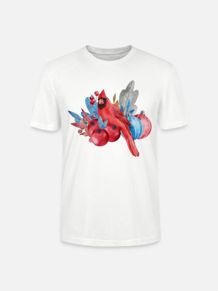 Roter Kardinal und Weihnachtsschmuck - Stanley/Stella Unisex Bio-T-Shirt CRAFTER - Weiß