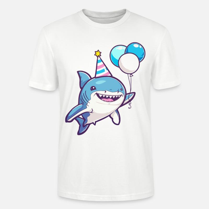 Bande dessinée d’anniversaire de requin - T-shirt bio CRAFTER Stanley Stella Unisexe - blanc