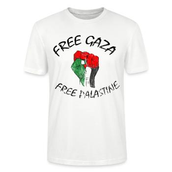 Gratis Gaza Fri Palæstina Gem Frihed Palæstina - Stanley Stella CRAFTER unisex økologisk-T-shirt - hvid - Foran - Alina (178cm) & Michal (187cm)