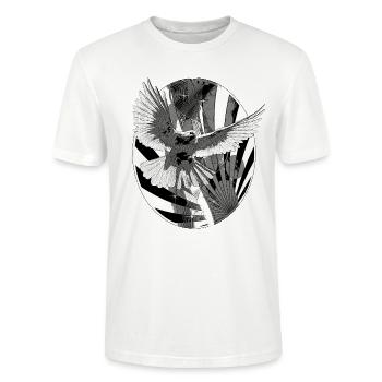 Taube schwarz weiß Friedenssymbol - Stanley/Stella Unisex Bio-T-Shirt CRAFTER - Weiß - Vorne - Alina (178cm) & Michal (187cm)