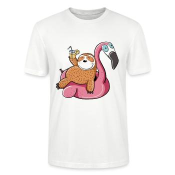 Urlaubsreifes Faultier Auf Flamingo Schwimmreif - Stanley/Stella Unisex Bio-T-Shirt CRAFTER - Weiß - Vorne - Alina (178cm) & Michal (187cm)