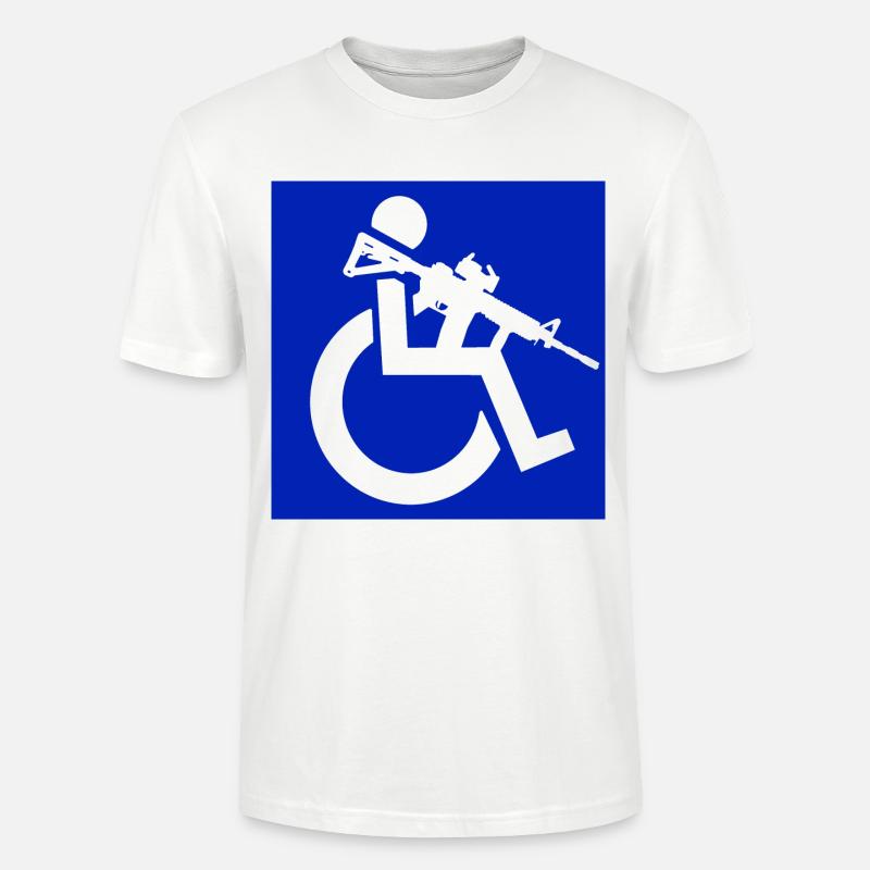 Bild eines Rollstuhlfahrers mit einem Gewehr # - Stanley/Stella Unisex Bio-T-Shirt CRAFTER - Weiß