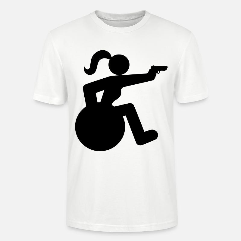 Schießendes Rollstuhlmädchen. Rollstuhlsportlerin * - Stanley/Stella Unisex Bio-T-Shirt CRAFTER - Weiß