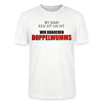 Wumms, Doppelwumms, Scholz, Politik, Sprüche - Stanley/Stella Unisex Bio-T-Shirt CRAFTER - Weiß - Vorne - Alina (178cm) & Michal (187cm)