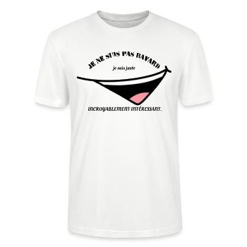 T-shirt "Pas bavard, juste intéressant" - T-shirt bio CRAFTER Stanley Stella Unisexe - blanc - Devant - Alina (178cm) & Michal (187cm)
