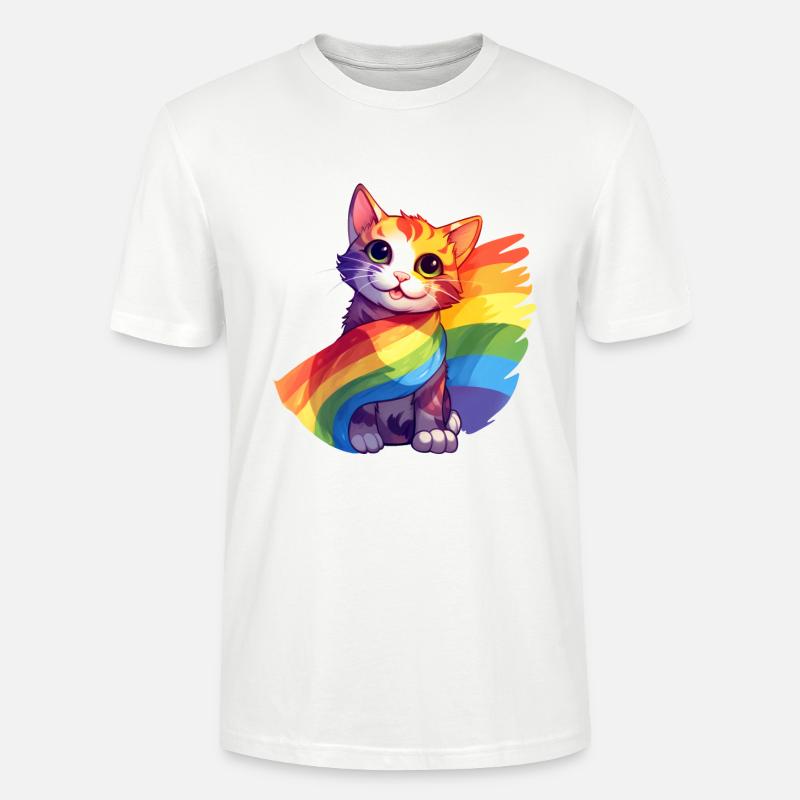 Pride Cat – Bunte Regenbogen-Katze mit Flagge - Stanley/Stella Unisex Bio-T-Shirt CRAFTER - Weiß