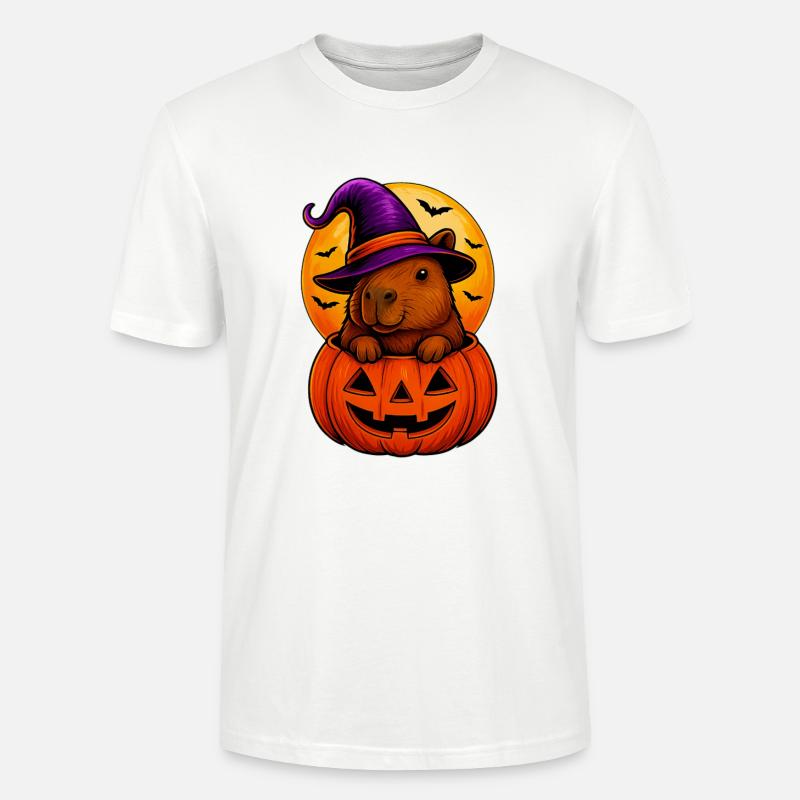 Capybara mignon dans la citrouille d’Halloween - T-shirt bio CRAFTER Stanley Stella Unisexe - blanc