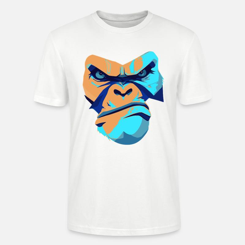 Imprimé imprété Gorille Bleu Devant - T-shirt bio CRAFTER Stanley Stella Unisexe - blanc