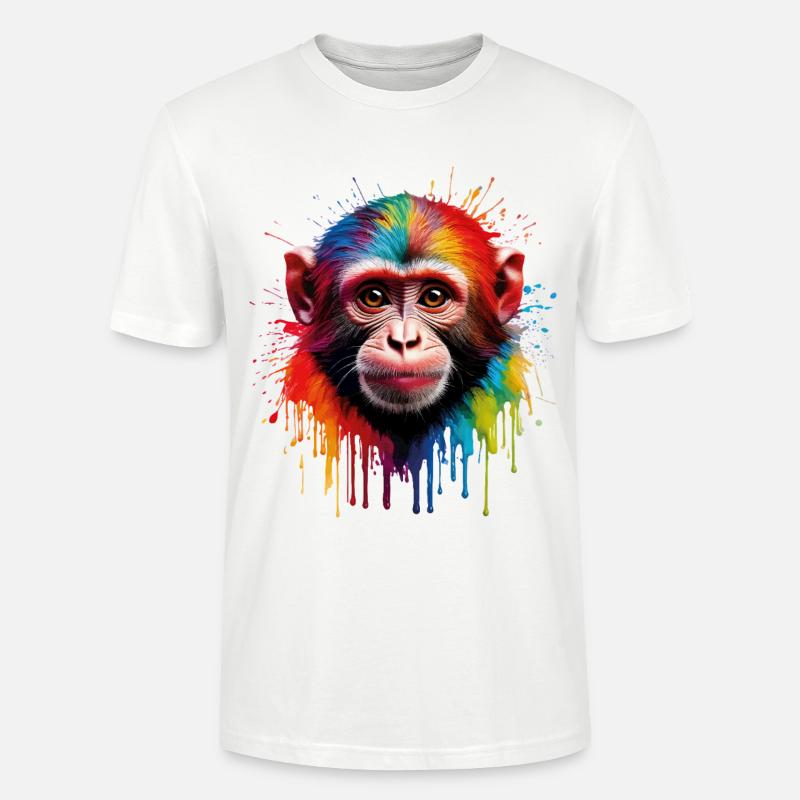 Bunter Affe mit Farbexplosion - Stanley/Stella Unisex Bio-T-Shirt CRAFTER - Weiß