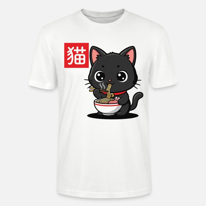 Kätzchen Isst Ramen Illustration - Stanley/Stella Unisex Bio-T-Shirt CRAFTER - Weiß