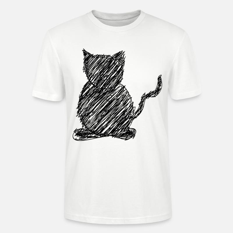 Katze Scribble Zeichnung Tier Geschenk - Stanley/Stella Unisex Bio-T-Shirt CRAFTER - Weiß