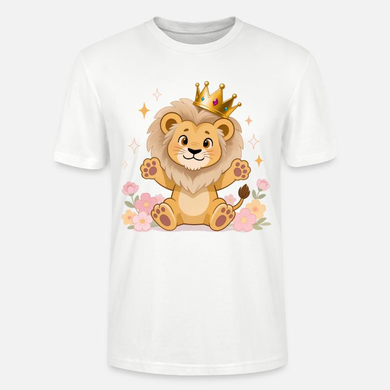 🦁 Lion avec couronne et fleurs - T-shirt bio CRAFTER Stanley Stella Unisexe - blanc