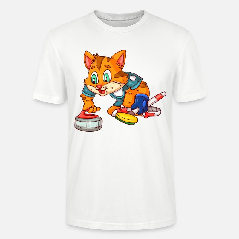 Curlingspieler Katze - Stanley/Stella Unisex Bio-T-Shirt CRAFTER - Weiß