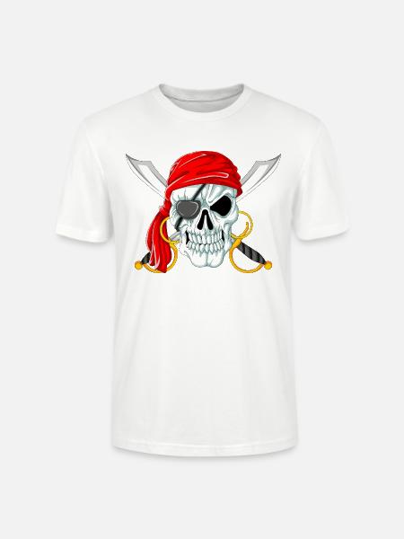 Pirate Skull with Swords Jolly Roger Design - Stanley/Stella CRAFTER Unisex Organic T-Shirt - white