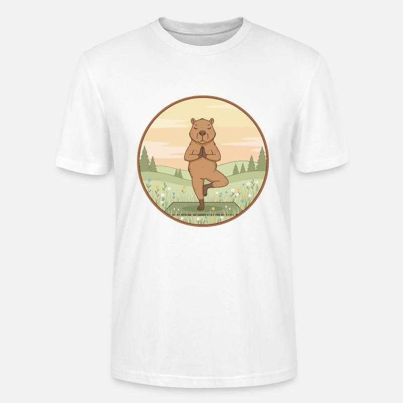 Yoga Capybara Rodent Doing Tree Pose - Stanley/Stella CRAFTER Unisex Organic T-Shirt - white