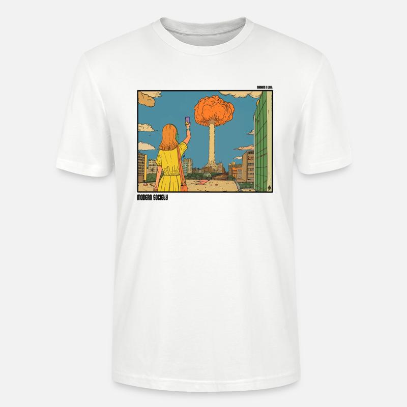 Selfie devant un Nuclear Puff - T-shirt bio CRAFTER Stanley Stella Unisexe - blanc