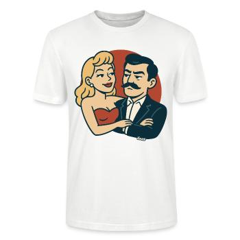 Duo rétro en rouge vintage - T-shirt bio CRAFTER Stanley Stella Unisexe - blanc - Devant - Alina (178cm) & Michal (187cm)