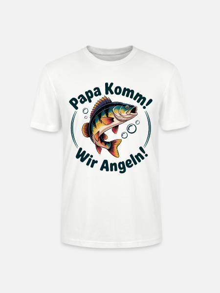 Papa Komm Wir Angeln Fischmotiv - Stanley/Stella Unisex Bio-T-Shirt CRAFTER - Weiß