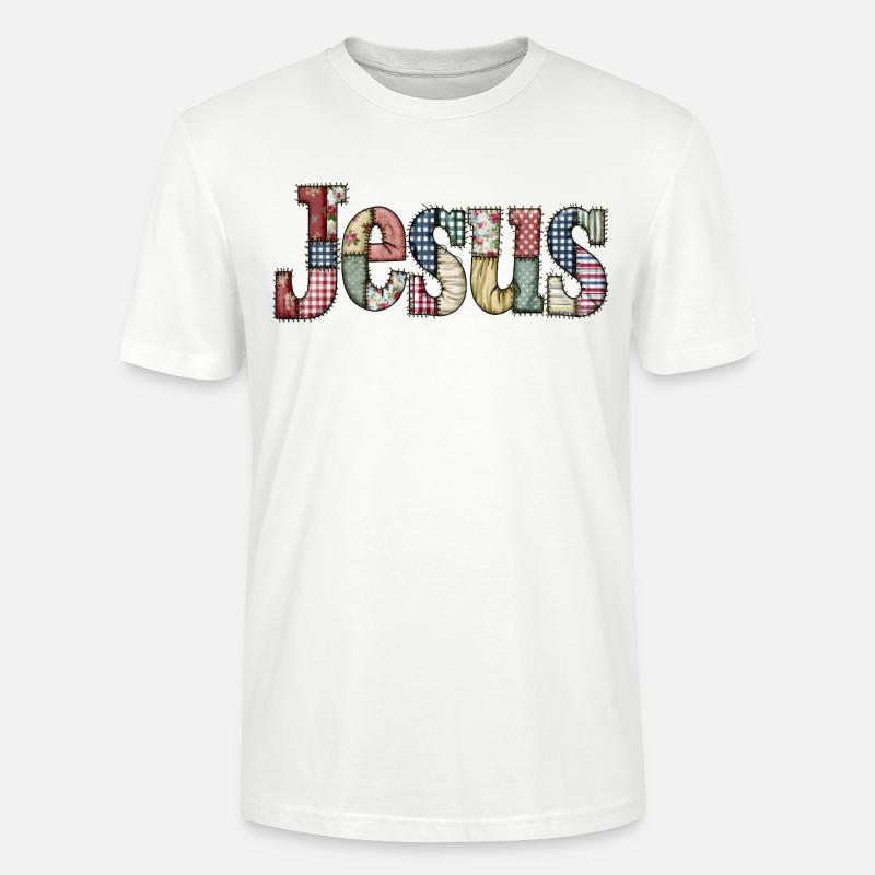 Lettrage Jésus en patchwork - T-shirt bio CRAFTER Stanley Stella Unisexe - blanc