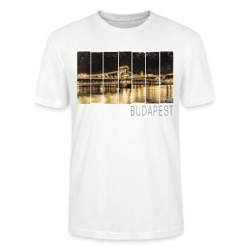 Budapest Kettenbrücke in Ungarn bei Nacht Souvenir - Stanley/Stella Unisex Bio-T-Shirt CRAFTER - Weiß - Vorne - Alina (178cm) & Michal (187cm)